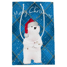 Urso Polar De Natal Na Xadrez Azul