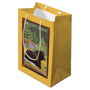 Sacola Para Presentes Média Urso preto na floresta - padeiro da montagem,