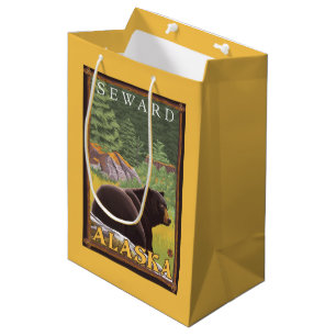 Sacola Para Presentes Média Urso preto na floresta - Seward, Alaska