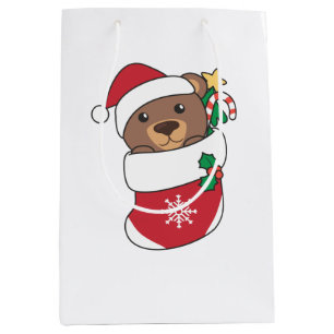 Sacola Para Presentes Média Ursos de Porcos de Inverno para Neve de Natal