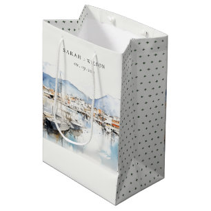 Sacola Para Presentes Média Ushuaia, Argentina Aquarela Paisagem Casamento