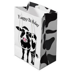 Sacola Para Presentes Média Vaca de Cartoon Birthday