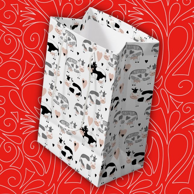 Sacola Para Presentes Média Vacas de Fazenda de País Bonito (Criador carregado)