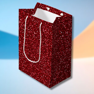 Sacola Para Presentes Média Valentine Clássico Vermelho Glitter Tendência