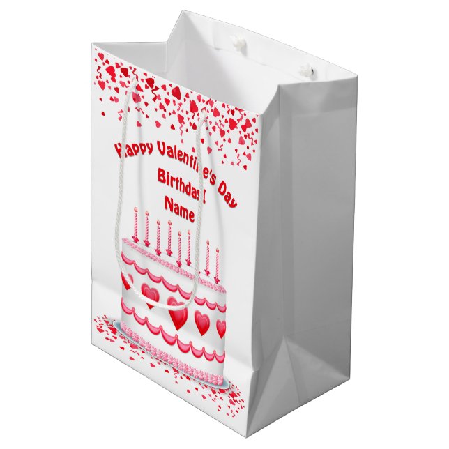 Sacola Para Presentes Média Valentine's Day Birthday Cake Customizable Candles (Frente inclinada)