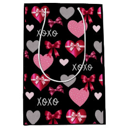Sacola Para Presentes Média Valentine's Day Romantic Hearts and Ribbons