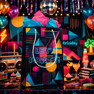Sacola Para Presentes Média Vamos Festejar Retro 80 90 Memphis Geométrico