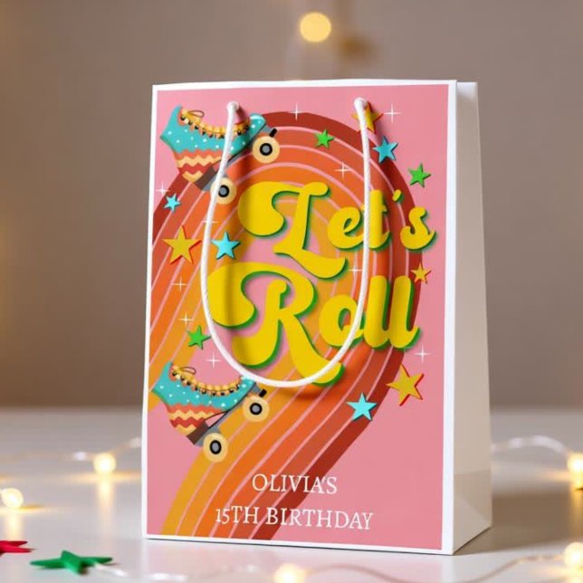 Sacola Para Presentes Média Vamos rolo skate retrógrado arco-íris (Criador carregado)