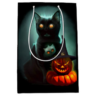 Sacola Para Presentes Média Vampiro Gato e Mágico Pumpkin Halloween Surreal