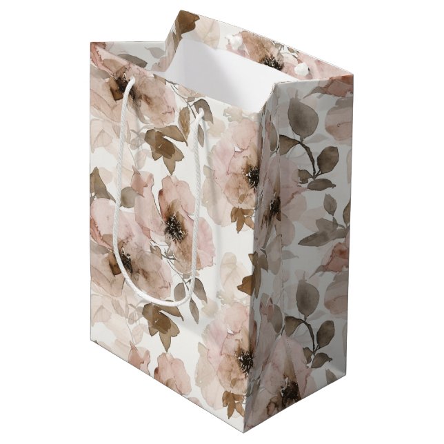 Sacola Para Presentes Média Vaqueira Marrom Rosa Floral do Sudoeste (Frente inclinada)