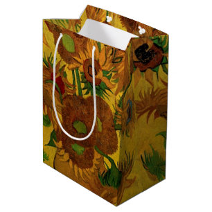 Sacola Para Presentes Média Vaso de Natureza-Morta com 15 Girassóis Vincent va