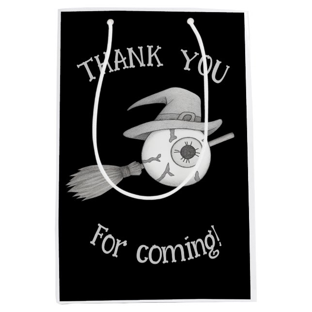 Sacola Para Presentes Média Vassoura-de-bruxa do Halloween e bola de olho assu (Frente)