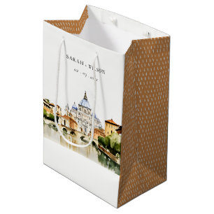 Sacola Para Presentes Média Vaticano Roma Itália Watercolor Landscape Weding