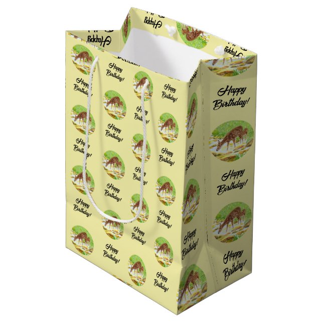 Sacola Para Presentes Média Veado e Corça Amarela (Frente inclinada)
