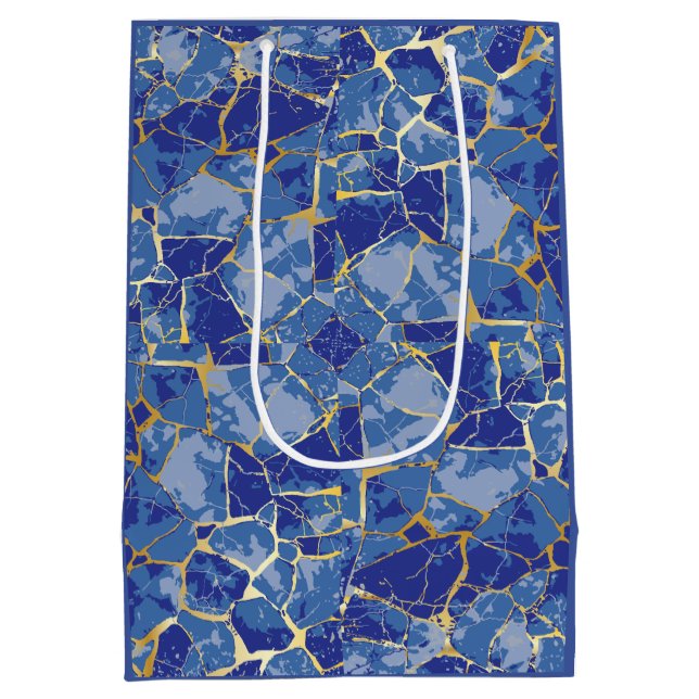 Sacola Para Presentes Média Veia Dourada Kintsugi Azul (Verso)