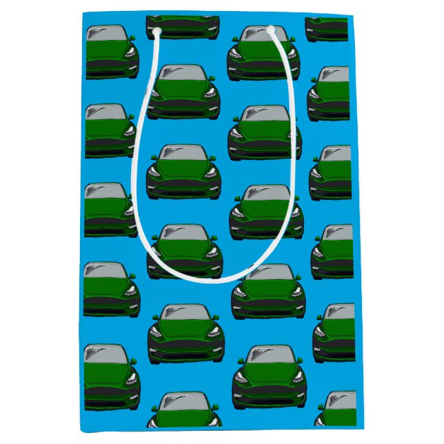 Sacola Para Presentes Média Veículo elétrico verde SUV Carro azul (Frente)