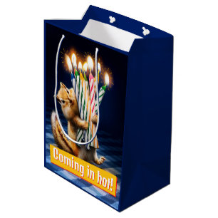 Sacola Para Presentes Média Velas de Aniversário de Esquilo