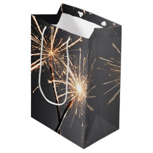 Sacola Para Presentes Média Velas de Aniversário Douradas em Cinza