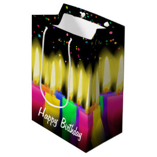 Sacola Para Presentes Média Velas de aniversário e Confetti em preto