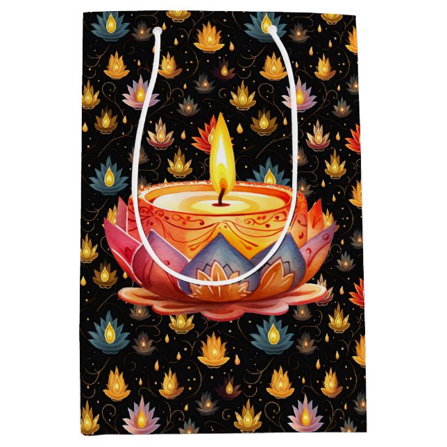 Sacola Para Presentes Média Velas Diwali (Frente)