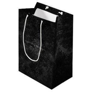 Sacola Para Presentes Média Velvety Onyx Damask Vampiro Negro Grunge Barroco