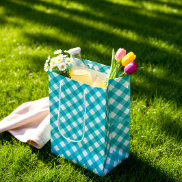 Sacola Para Presentes Média Verão de xadrez de Tartar Azul