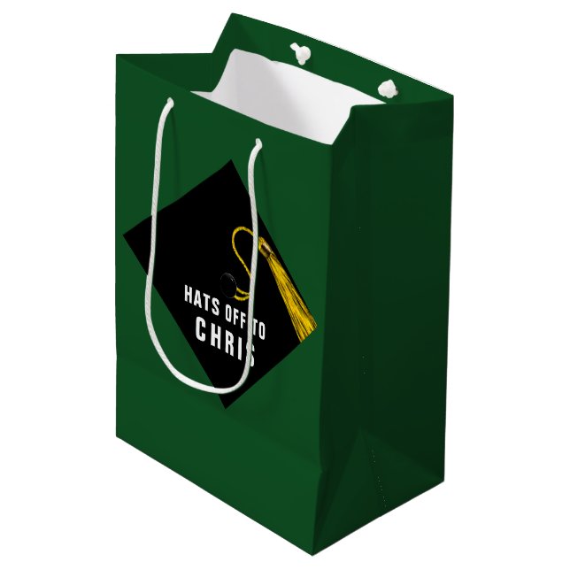 Sacola Para Presentes Média Verde de Graduação Personalizada (Frente inclinada)