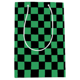 Sacola Para Presentes Média Verde e preto verificados