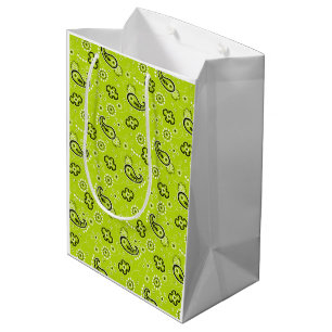 Sacola Para Presentes Média Verde limão Bandana Padrão Moderno Retro Diversão