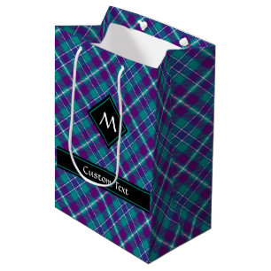 Sacola Para Presentes Média Verde marinho, Roxo e Tartan Azul