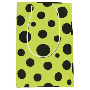 Sacola Para Presentes Média Verde Neon com Bolinhas Negra