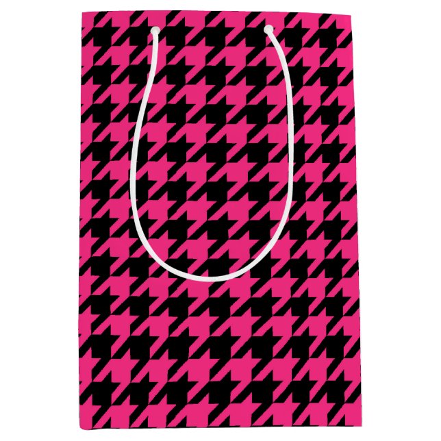Sacola Para Presentes Média Verificação de Tonalidade Preta Rosa (Frente)