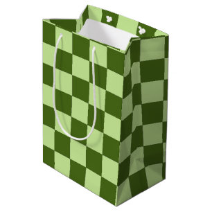Sacola Para Presentes Média Verificadores Verdes Escuros e Verdes Claros
