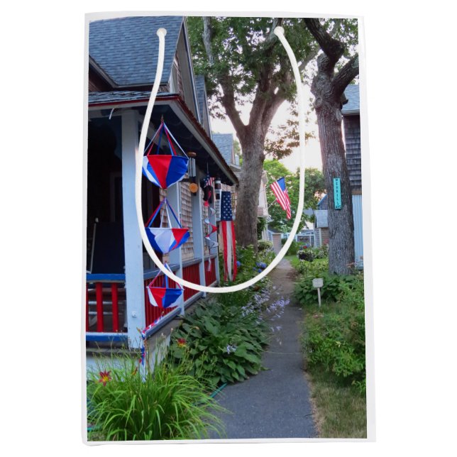 Sacola Para Presentes Média Vermelho, Branco e Azul - Vineyard de Martha (Frente)