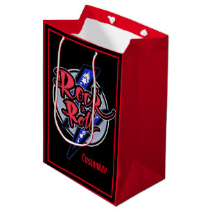 Sacola Para Presentes Média Vermelho do relâmpago da rocha & do rolo