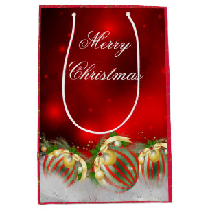 Sacola Para Presentes Média Vermelho & Dourado Merry Christmas 2