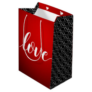 Sacola Para Presentes Média Vermelho Preto Gradiente XOXO Emboscado Amor Manus