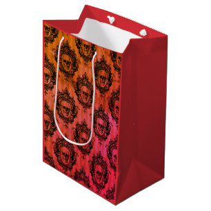Sacola Para Presentes Média Vermelho & Preto Padrão de Caveiras Vitorianas Hal
