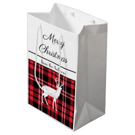 Sacola Para Presentes Média Vermelho Rústico Xadrez Cervo Natal