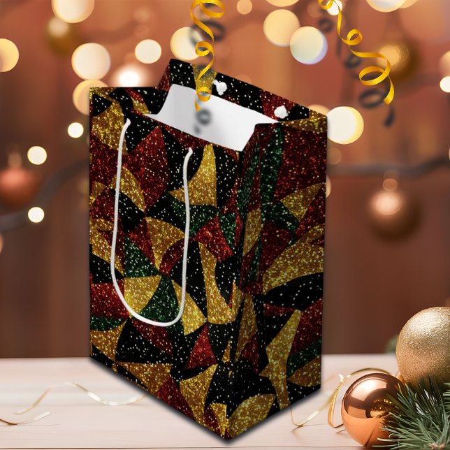 Sacola Para Presentes Média Vermelhos Amarelos Verdes Ondas Festivas (Criador carregado)