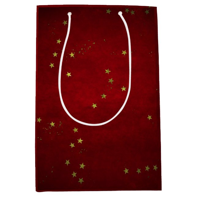 Sacola Para Presentes Média Verniz Cereja Estrela Dourada (Frente)