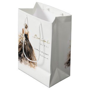 Sacola Para Presentes Média Vestido de Noiva Aquarela Black Blush para Chá de