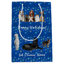 Sacola Para Presentes Média Veterinário de gatos e cães em azul
