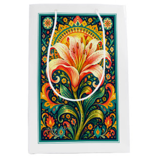 Sacola Para Presentes Média Vibrant Folk Art Lily Floral