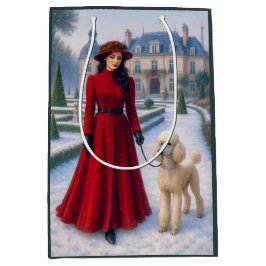 Sacola Para Presentes Média Victorian Standard Poodle Holiday
