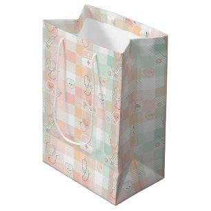 Sacola Para Presentes Média Vida de Enfermeira Pastel Padrão Xadrez