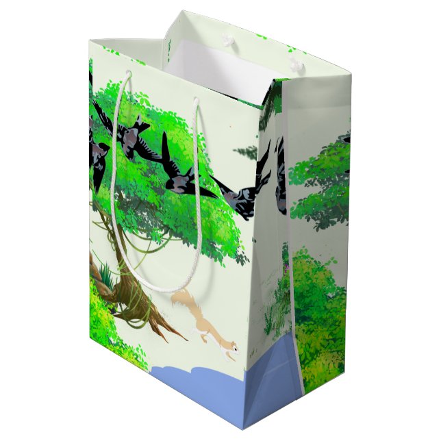 Sacola Para Presentes Média Vida na Floresta primavera com Aves e Esquilo - Na (Verso inclinado)