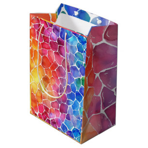 Sacola Para Presentes Média Vidro Manchado Arco-íris Aquarela