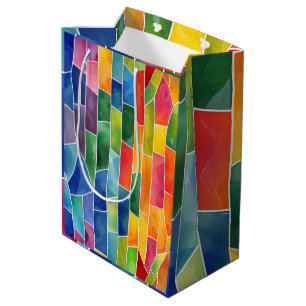 Sacola Para Presentes Média Vidro Pintado Arco-íris Aquarela
