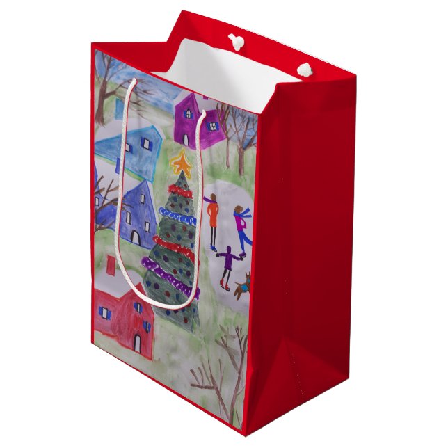 Sacola Para Presentes Média Vila de Natal (Frente inclinada)